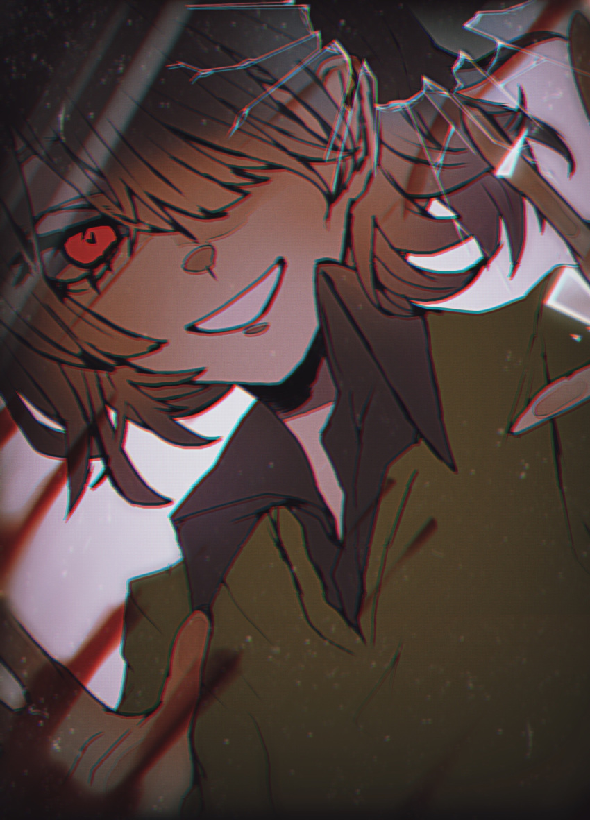 1other, absurdres, animification, black_shirt, blood, broken_glass, brown_hair, chara_(undertale)