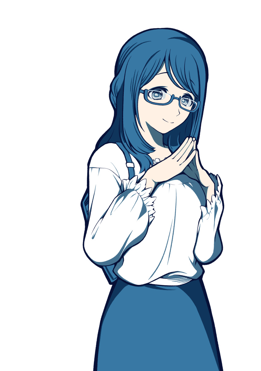 1girl, absurdres, backpack, bag, closed_mouth, cowboy_shot, frilled_sleeves, frills