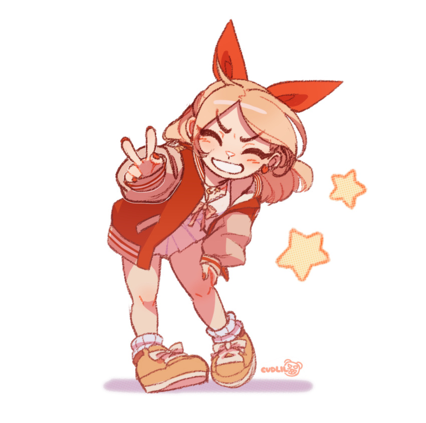 1girl, ^_^, artist_name, blonde_hair, closed_eyes, cudlil, cudlil_(character), deformed