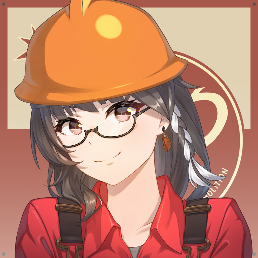 1girl, acrylicstroke, braid, brown_eyes, brown_hair, closed_mouth, collared_shirt, commission