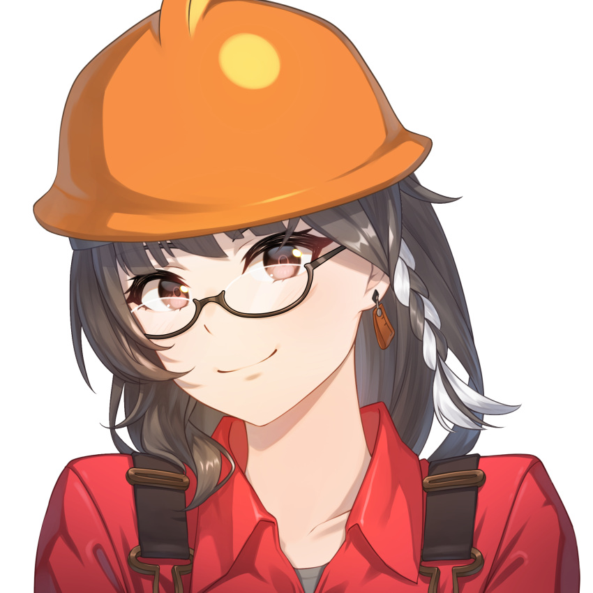 1girl, acrylicstroke, braid, brown_eyes, brown_hair, closed_mouth, collared_shirt, commission
