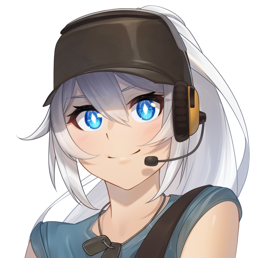 1girl, acrylicstroke, blu_scout_(tf2), blue_shirt, closed_mouth, commission, commissioner_upload, cosplay