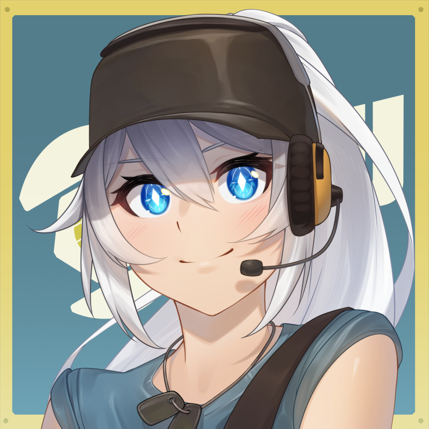 1girl, acrylicstroke, blu_scout_(tf2), blue_shirt, closed_mouth, commission, commissioner_upload, cosplay