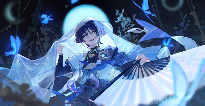 1boy, armor, belt, bishounen, black_belt, black_bodysuit, black_bow, black_bridal_gauntlets
