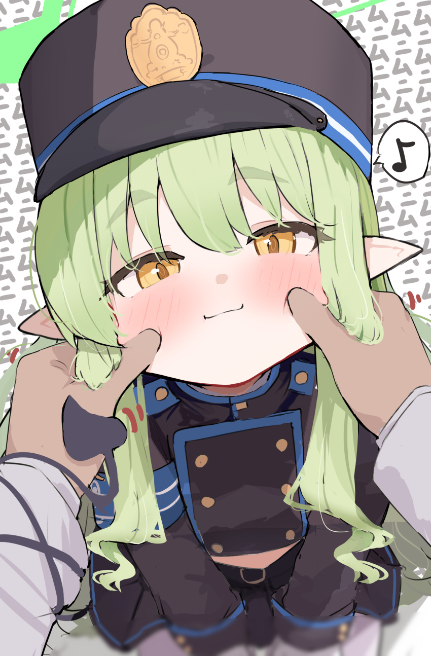 1girl, absurdres, armband, black_hat, black_jacket, black_skirt, blue_archive, blue_armband