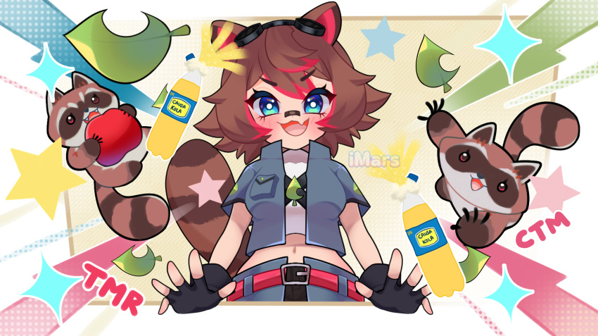 1girl, :d, animal_ears, artist_name, bandaid, bandaid_on_face, bandaid_on_nose, belt