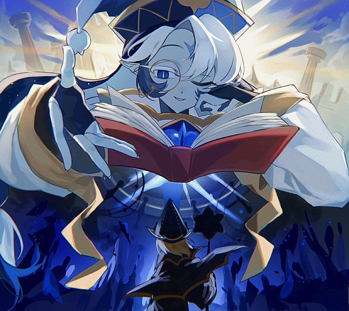 2boys, blonde_hair, blue_eyes, blue_skin, colored_skin, cookie_run, cookie_run:_kingdom, hat