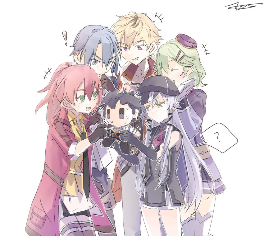 3boys, 3girls, ?, altina_orion, bike_shorts, blonde_hair, blue_eyes, blue_hair