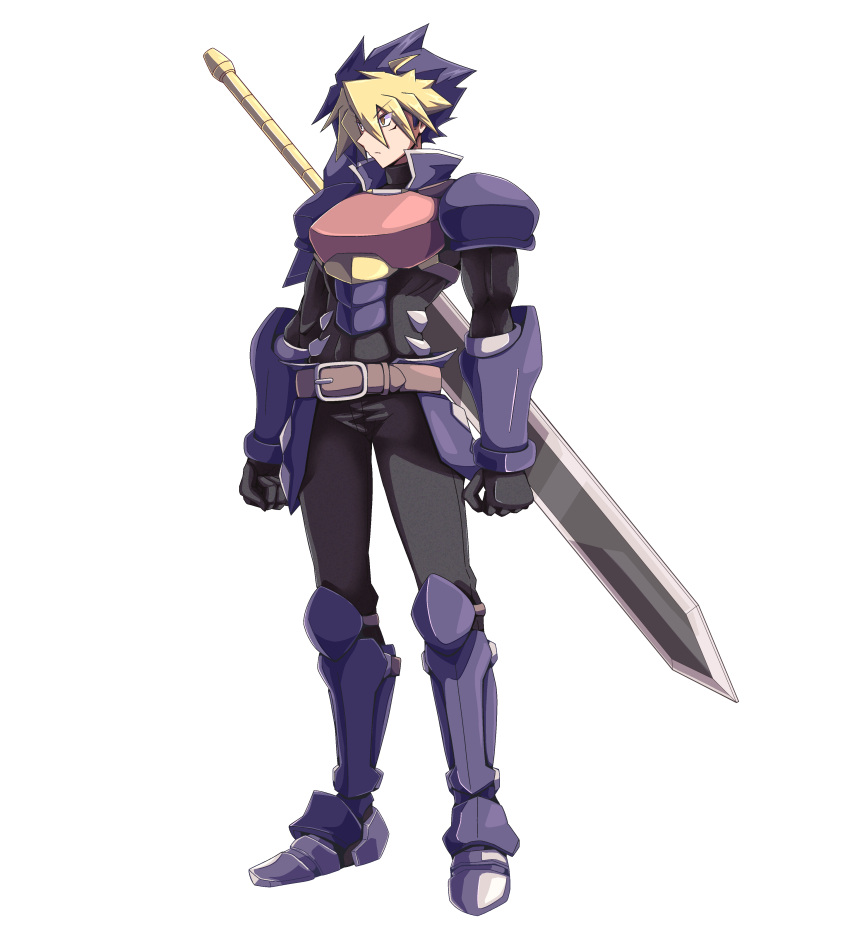 1boy, absurdres, armor, belt, black_pants, blonde_hair, bracer, full_body