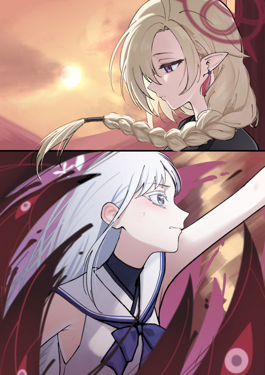 2girls, absurdres, ahoge, aoi_riko, ayame_(blue_archive), blonde_hair, blue_archive, braid