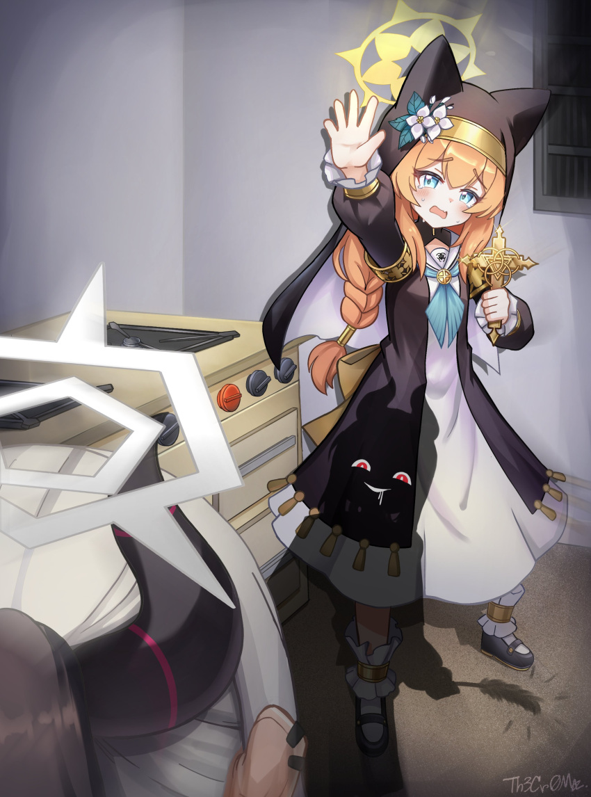 2girls, absurdres, animal_ears, blue_archive, blue_eyes, braid, braided_ponytail, cat_ears
