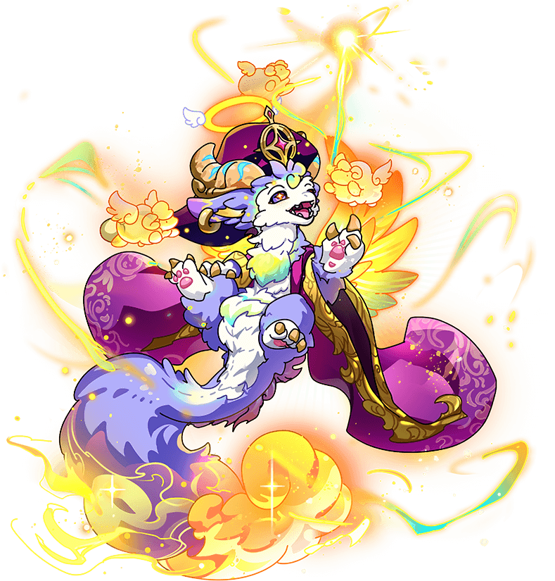 1other, angel, dragon, dragon_village_(series), dragon_village_collection, feathered_wings, furry, game_cg, halo, hand_on_own_knee, hat, klid_(dragon_village), klid_(executor)_(dragon_village), nightcap, official_art, purple_robe, robe, sheep, third-party_source, transparent_background, violet_eyes, winged_halo, wings, yellow_wings