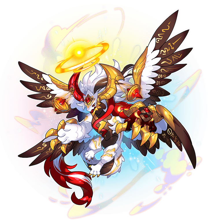 1other, angel, castigue_(executor)_(dragon_village), clouds, dragon, dragon_village_(series), dragon_village_collection, feathered_wings, fur-tipped_tail, furry, game_cg, gem, halo, horn_ornament, horns, long_hair, multicolored_hair, multiple_halos, multiple_wings, official_art, red_eyes, red_gemstone, streaked_hair, third-party_source, traditional_halo, transparent_background, white_hair, wings