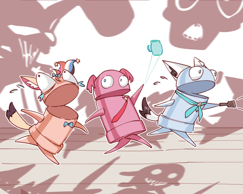 3others, animal_ears, blue_bow, blue_bowtie, blue_neckerchief, bow, bowtie, bulging_eyes