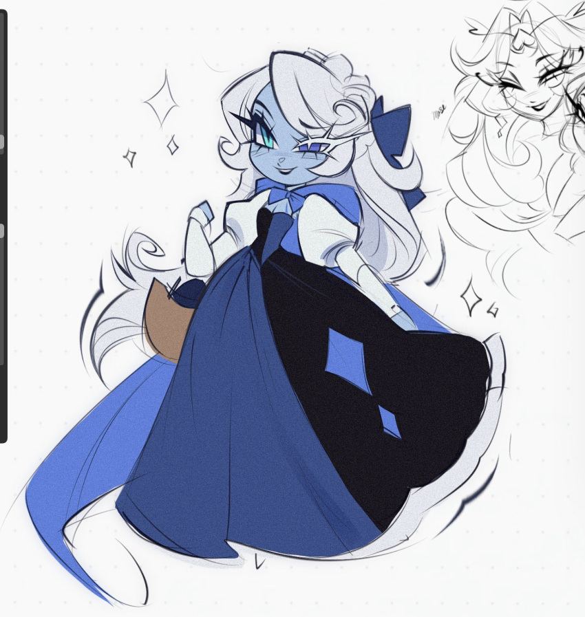 2girls, 8042_new, blue_dress, blue_skin, colored_skin, commentary, cookie_run, cookie_run:_kingdom