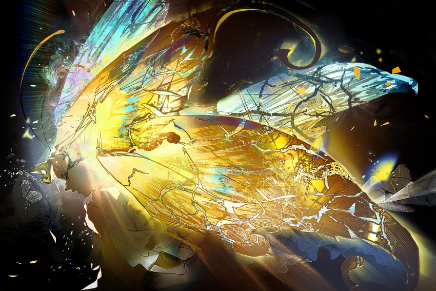 1girl, antenna_hair, bare_shoulders, blonde_hair, butterfly_wings, colored_skin, cookie_run, cookie_run:_kingdom