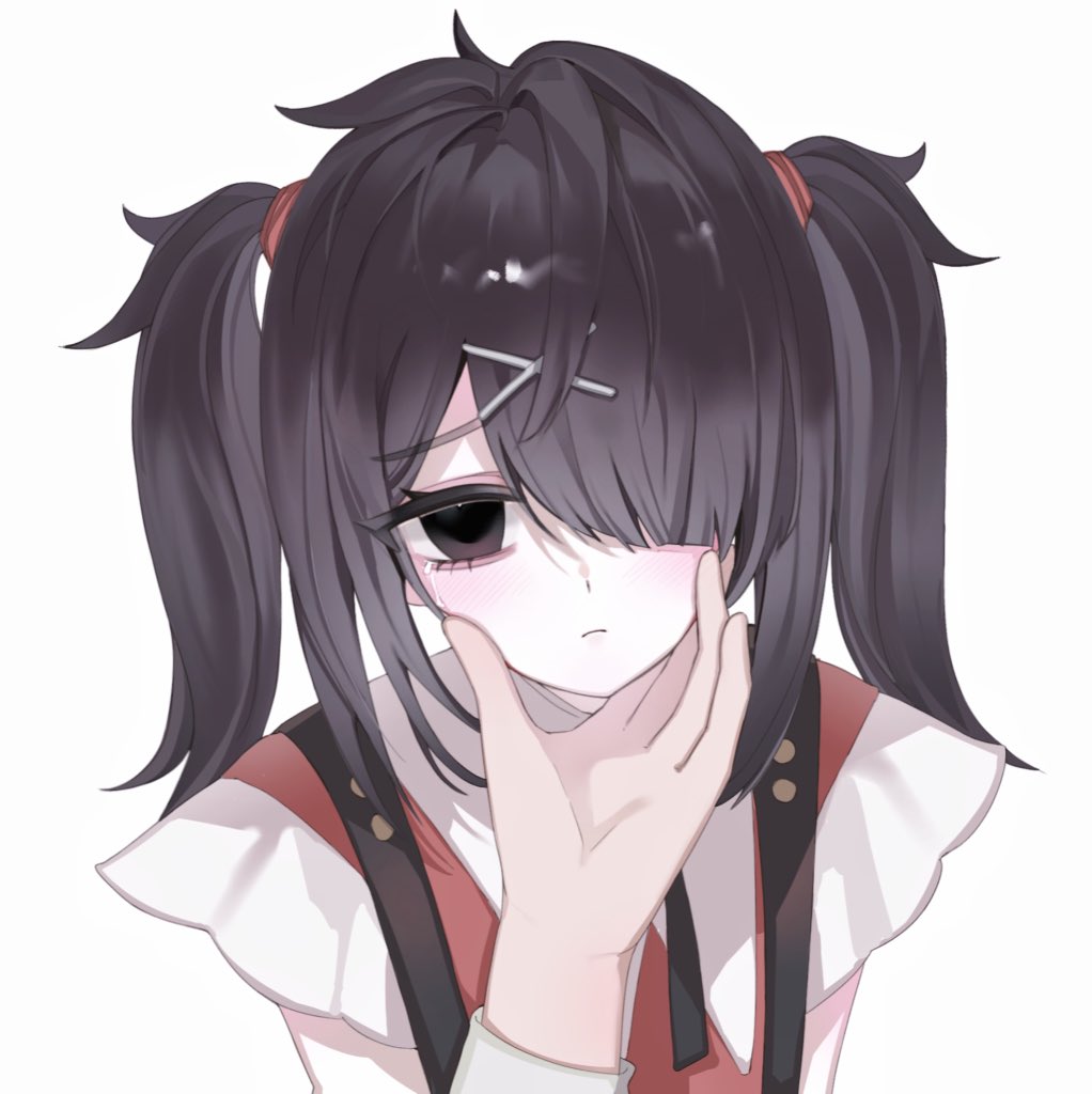 ame-chan_(needy_girl_overdose), black_eyes, blunt_bangs, blush, from_above, grabbing_another's_chin, hair_ornament, hand_on_another's_chin