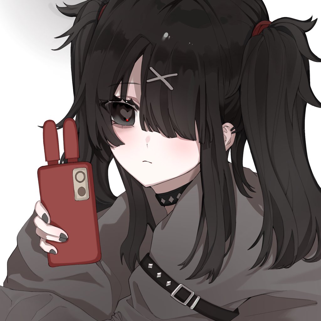 ame-chan_(emo)_(needy_girl_overdose), ame-chan_(needy_girl_overdose), belt, black_choker, black_eyes, black_hoodie, black_nails, blunt_bangs
