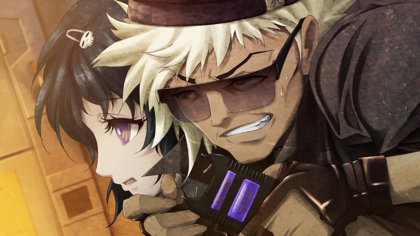 2boys, armlock, beanie, black_hair, black_jacket, bob_cut, choker, clenched_teeth