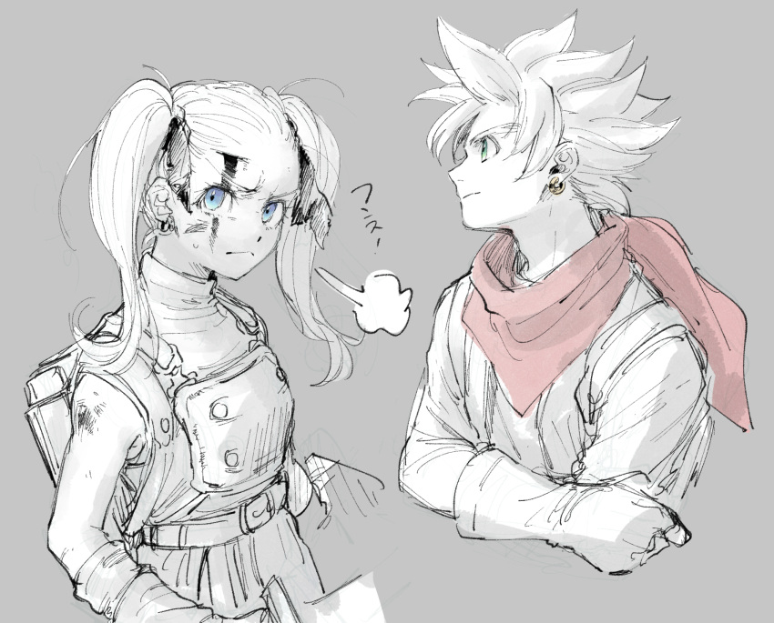 >:(, 1boy, 1girl, annoyed, belt, blood, blood_on_face, blue_eyes