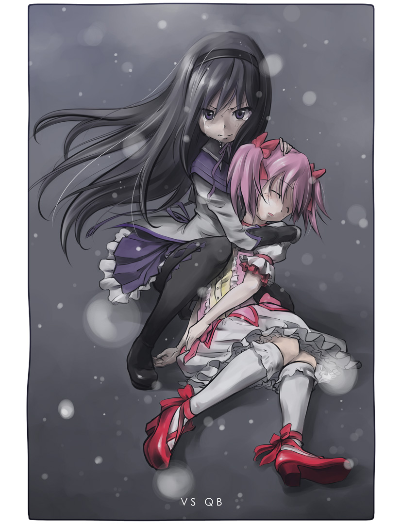 akemi_homura, black_hair, bubble_skirt, hairband, kaname_madoka, long_hair, magical_girl, mahou_shoujo_madoka_magica