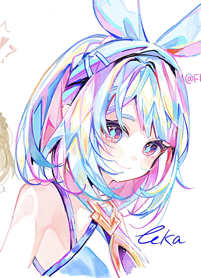 1girl, blue_hair, blue_pupils, closed_mouth, fish-shaped_pupils, genshin_impact, hair_ornament, hairclip