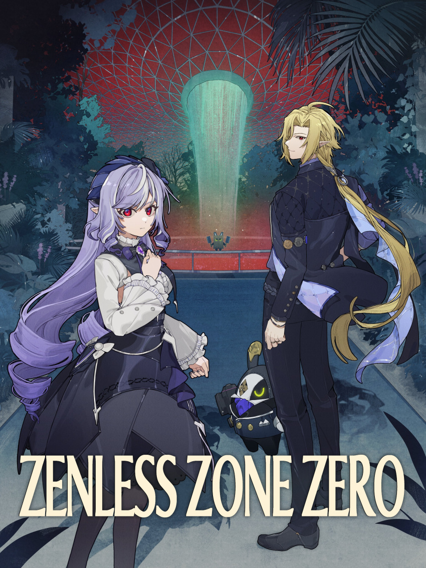 1boy, 1girl, absurdres, ahoge, bagboo_(zenless_zone_zero), bangboo_(zenless_zone_zero), black_pants, black_shoes