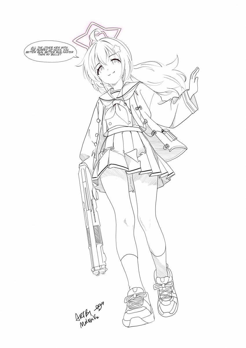 1girl, absurdres, ahoge, blue_archive, earphones, earphones, hair_ornament, halo
