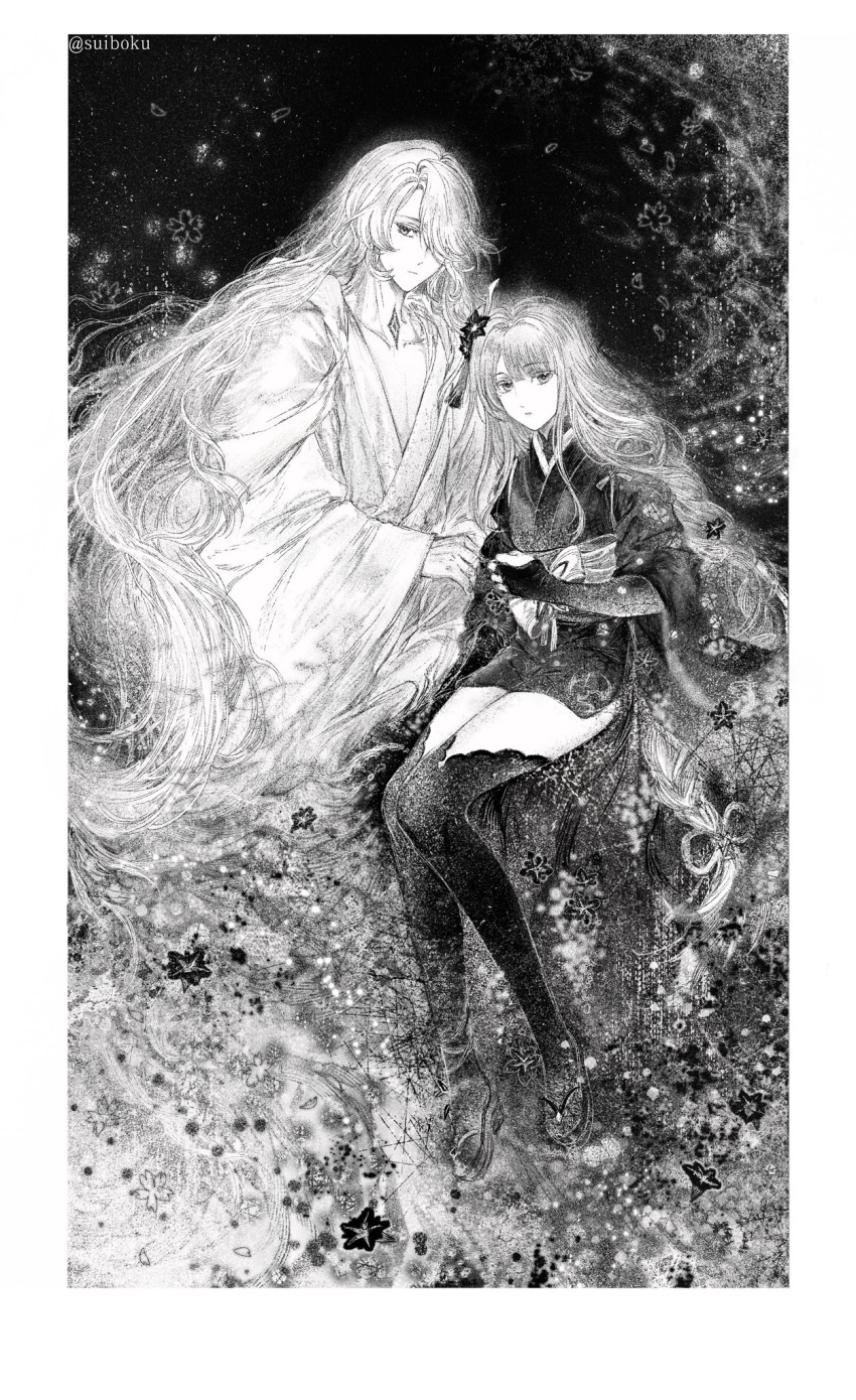 1boy, 1girl, black_background, blunt_bangs, braid, bridal_gauntlets, chest_tattoo, closed_mouth
