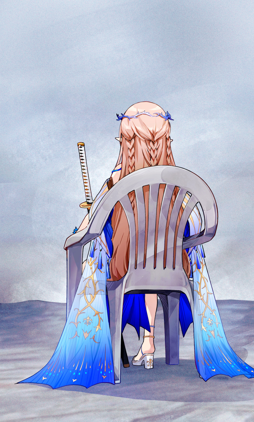 1girl, absurdres, bare_shoulders, blonde_hair, braid, cartethyia_(wuthering_waves), commentary, crown_of_thorns
