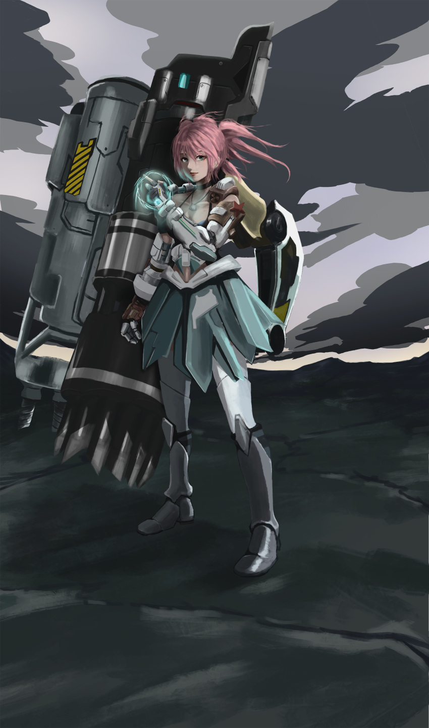 0ota, 1girl, absurdres, arm_cannon, armor, bare_shoulders, blue_eyes, choker