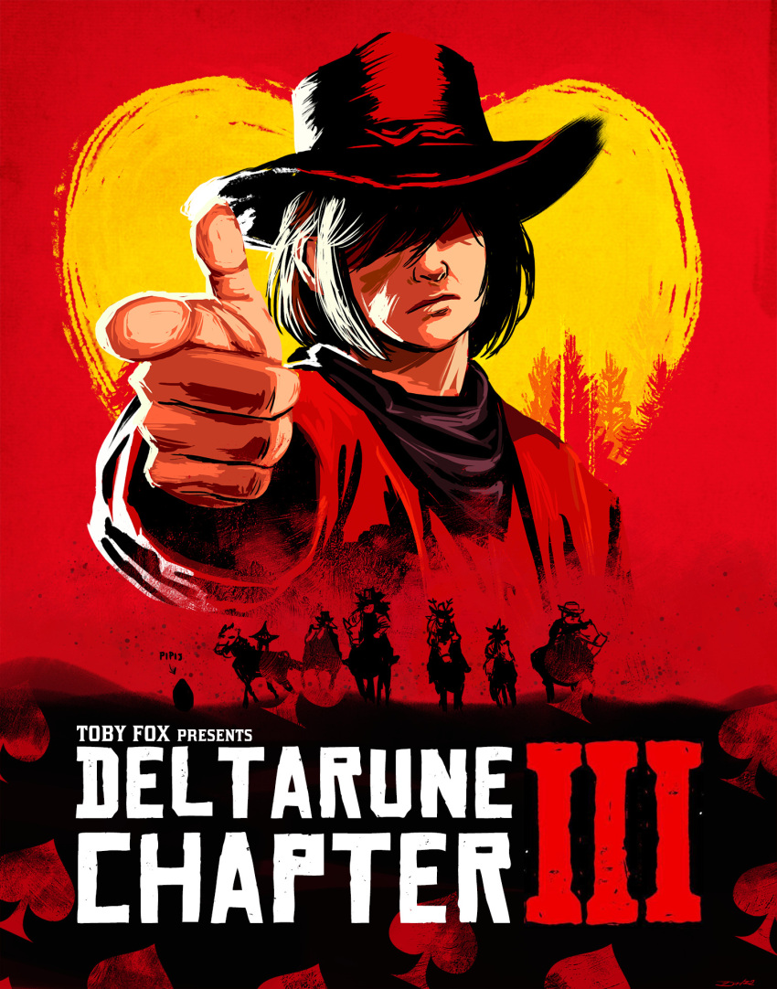 1other, angusburgers, berdly_(deltarune), bob_cut, closed_mouth, copyright_name, cowboy_hat, deltarune