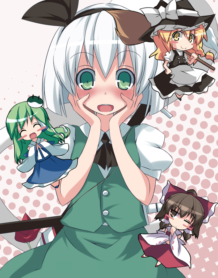 ascot, bad_id, blonde_hair, blush, blush_stickers, bow, braid, broom