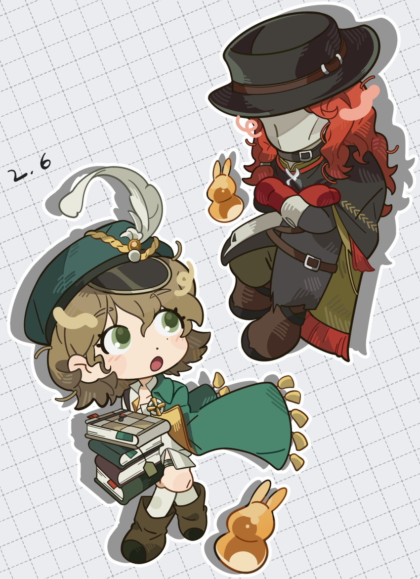 1boy, 1girl, :o, absurdres, aleph_(reverse:1999), black_cape, black_coat, black_hat