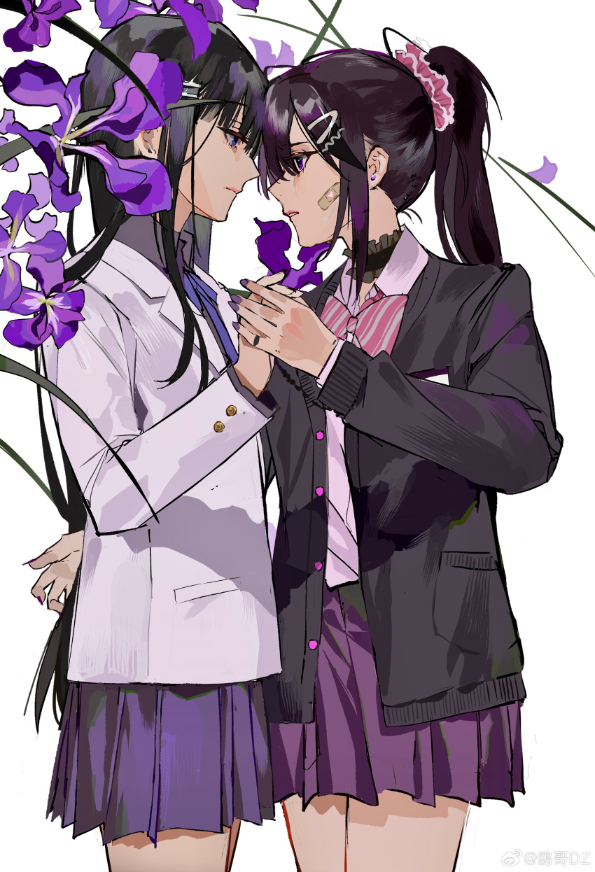 2girls, absurdres, ayame_en_(ouge_dz), bandaid, bandaid_on_cheek, bandaid_on_face, black_choker, black_hair