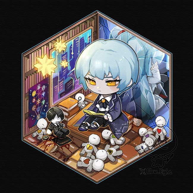 1girl, angela_(project_moon), ascot, black_pantyhose, black_skirt, blood, blue_coat, blue_hair