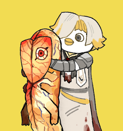 1girl, beak, cape, cowboy_shot, flaw_eight, gauntlets, grey_cape, hands_up