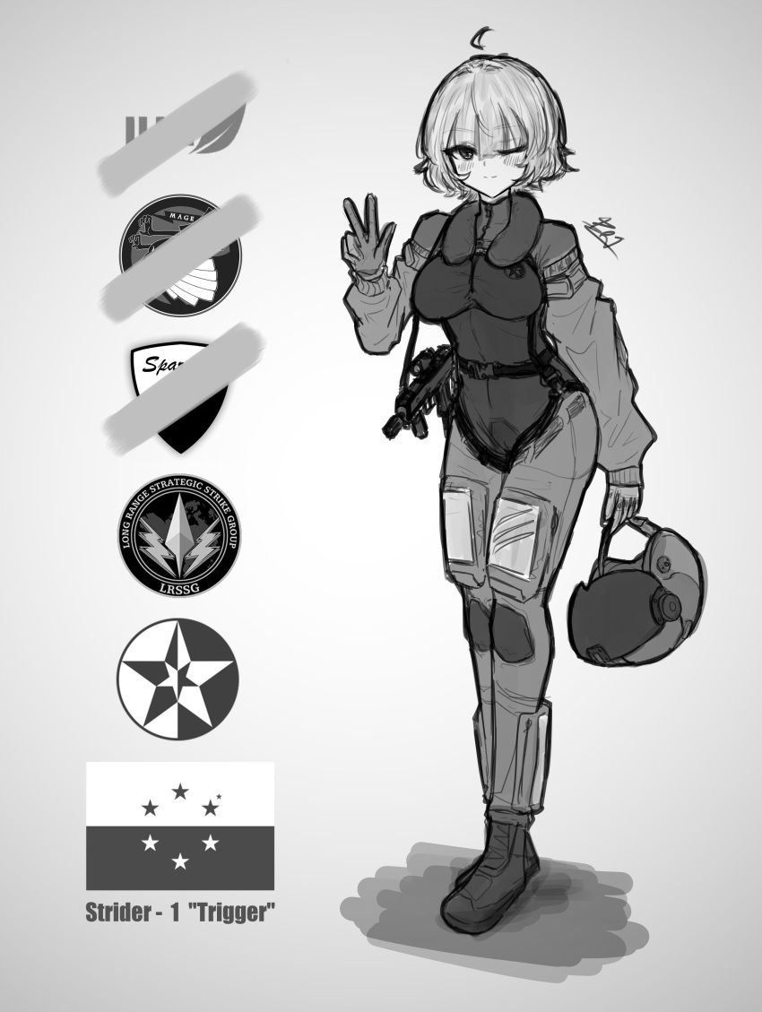 1girl, absurdres, ace_combat, ace_combat_7, breasts, flight_suit, g-suit, grey_background
