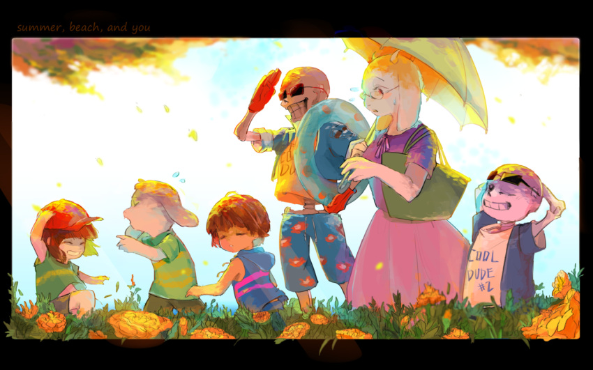 1girl, 2019, 2d, 2others, 3boys, adapted_costume, alternate_costume, ambiguous_gender