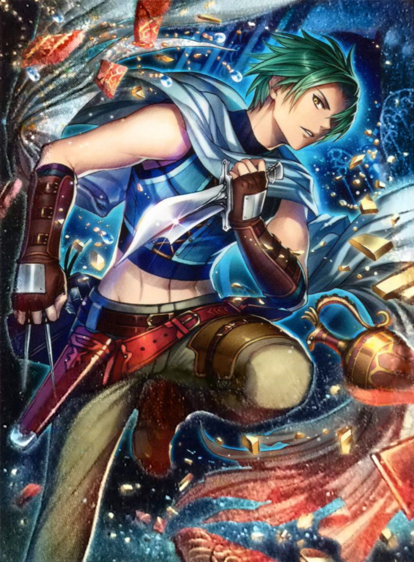 1boy, boots, brown_boots, clenched_hand, dagger, fingerless_gloves, fire_emblem, fire_emblem:_radiant_dawn