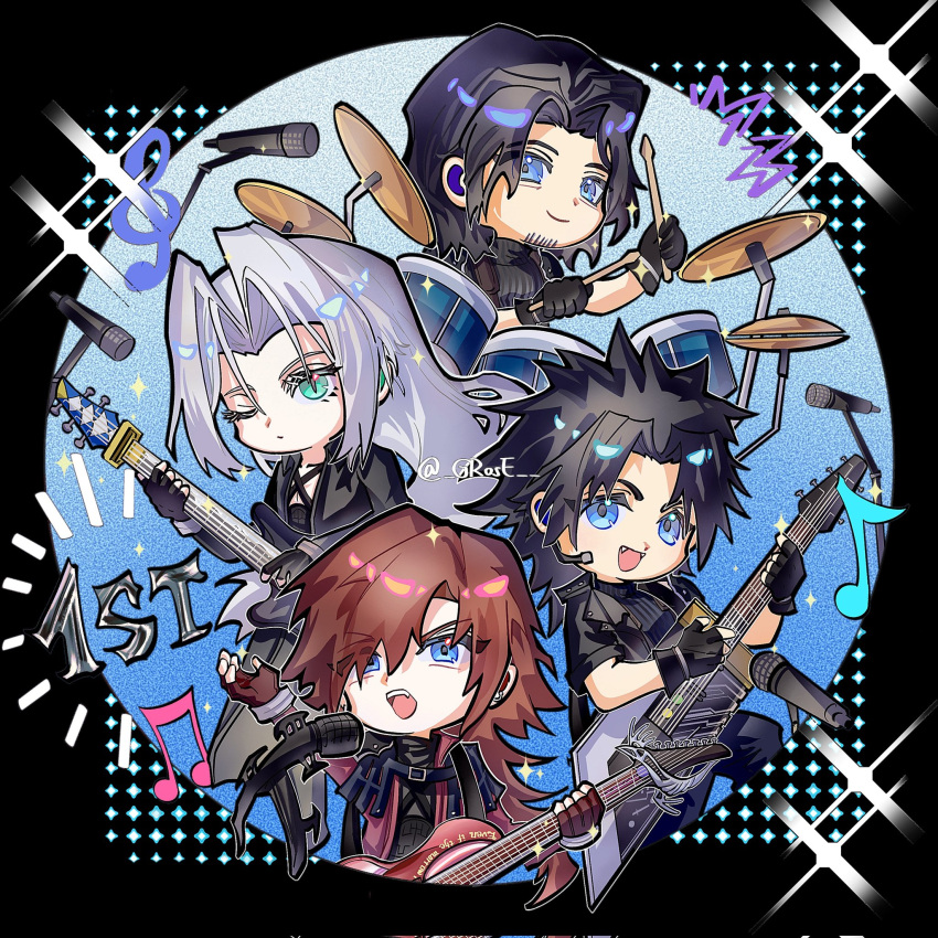 4boys, angeal_hewley, band_(music), belt, black_belt, black_coat, black_facial_hair, black_gloves