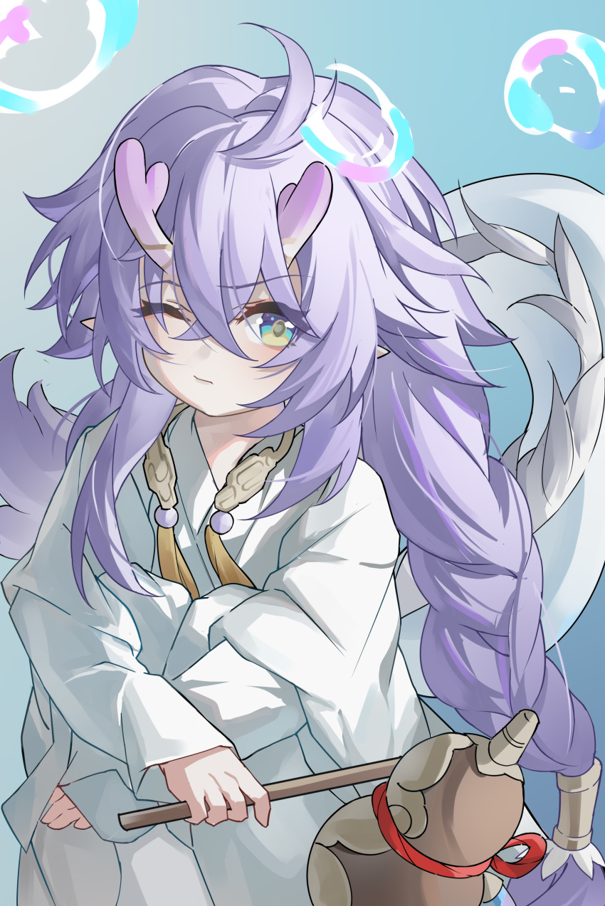 1girl, absurdres, bailu_(honkai:_star_rail), blue_eyes, blush, braid, breasts, crossed_bangs