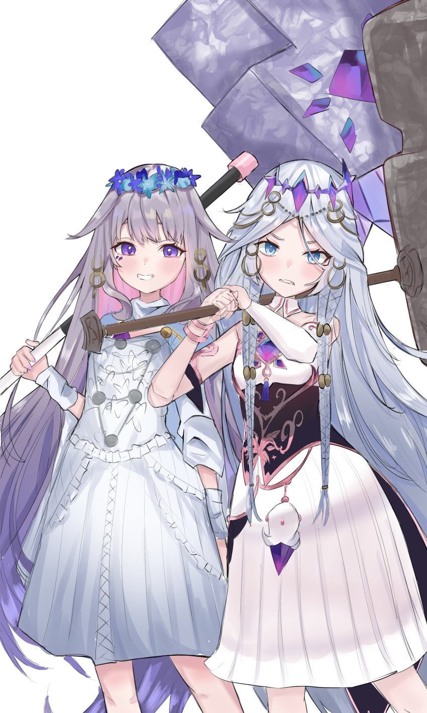 2girls, absurdres, blue_eyes, braid, castellayaki, cosplay, costume_switch, doll_joints