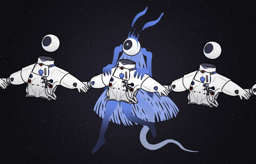 1girl, absurdres, arknights, astronaut, english_commentary, eyeball, full_body, gloves