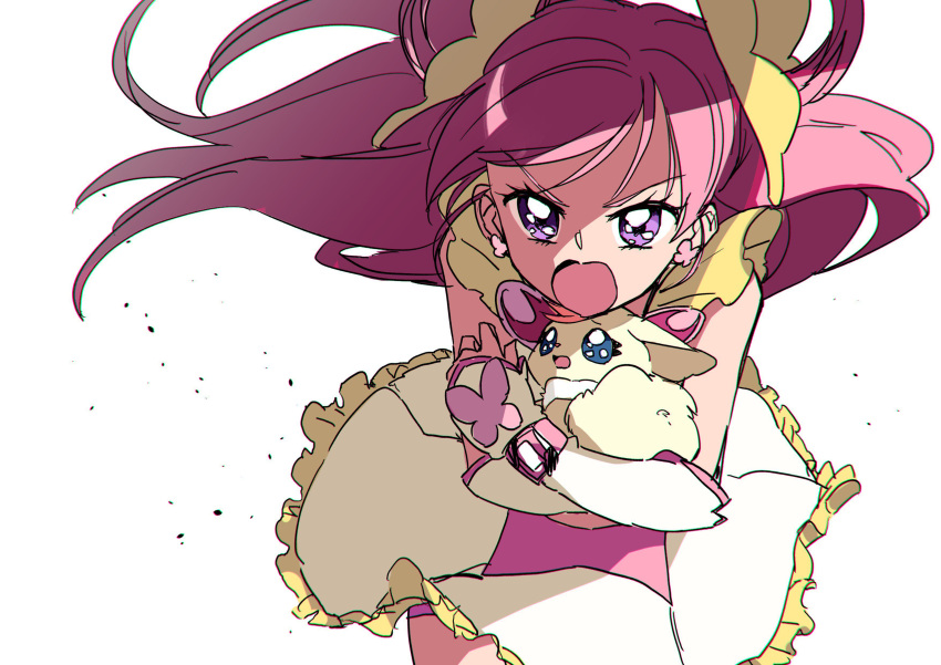 absurdres, angry, bike_shorts, buntatta, butterfly_brooch, butterfly_earrings, butterfly_hair_ornament, coco_(yes!_precure_5)