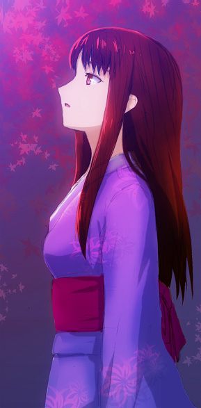 japanese_clothes, kimono, long_hair, night, nighttime, red_eyes, red_hair, redhead, solo, tohno_akiha, toono_akiha, tsukihime, yasuko_(yg)