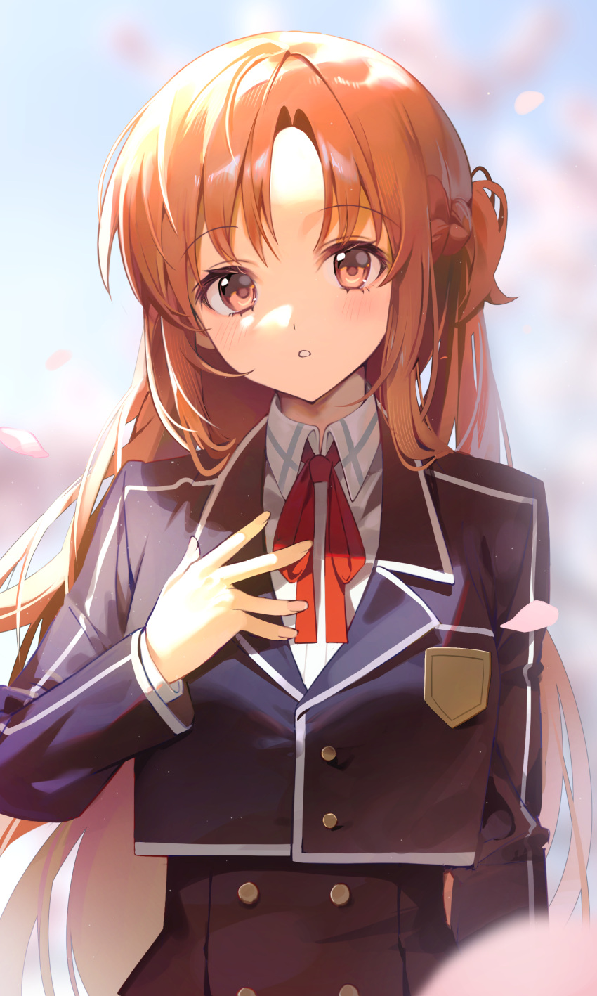 1girl, absurdres, asuna_(sao), black_jacket, blazer, buttons, collared_shirt, commentary_request