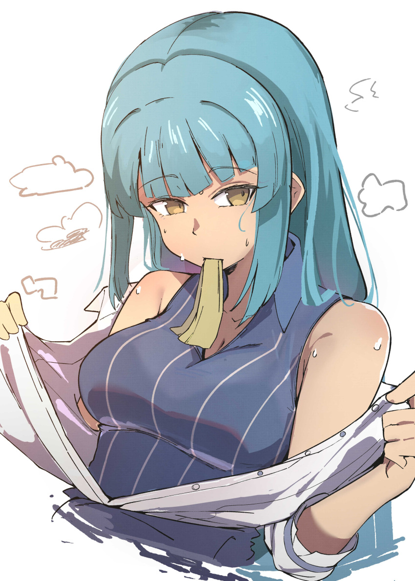 1girl, absurdres, bare_shoulders, blue_hair, blunt_bangs, breasts, eiyuu_densetsu, highres