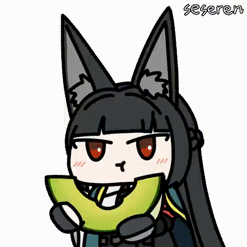 1girl, animal_ears, animated_gif, eating, fox_ears, hoshimi_miyabi, long_hair, melon, melon_slice, seseren, zenless_zone_zero