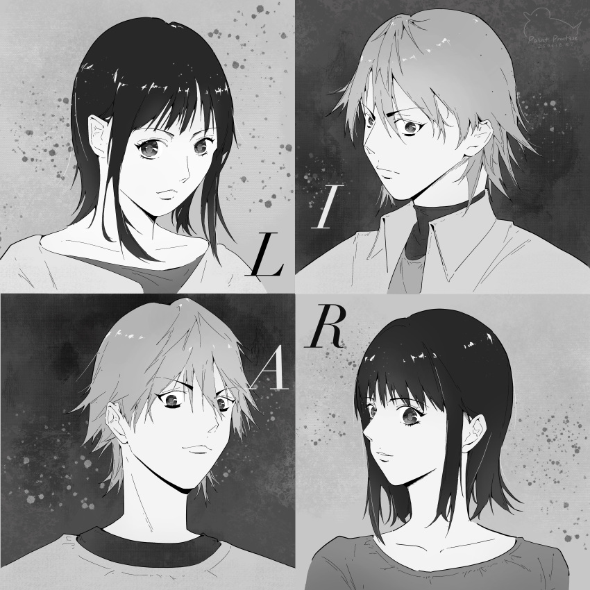 1boy, 1girl, absurdres, akiyama_shinichi, black_background, black_hair, gensou_getsumen_rt, grey_background